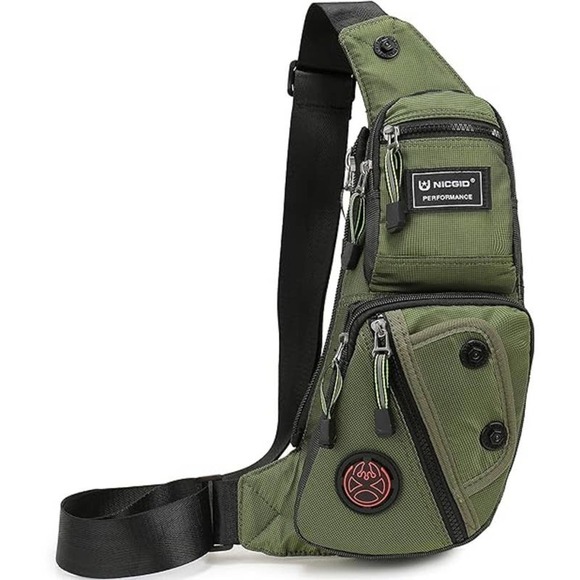 Unisex Nylon Green Mini Chest Shoulder Water-Resistant Sling Bag - Picture 1 of 6